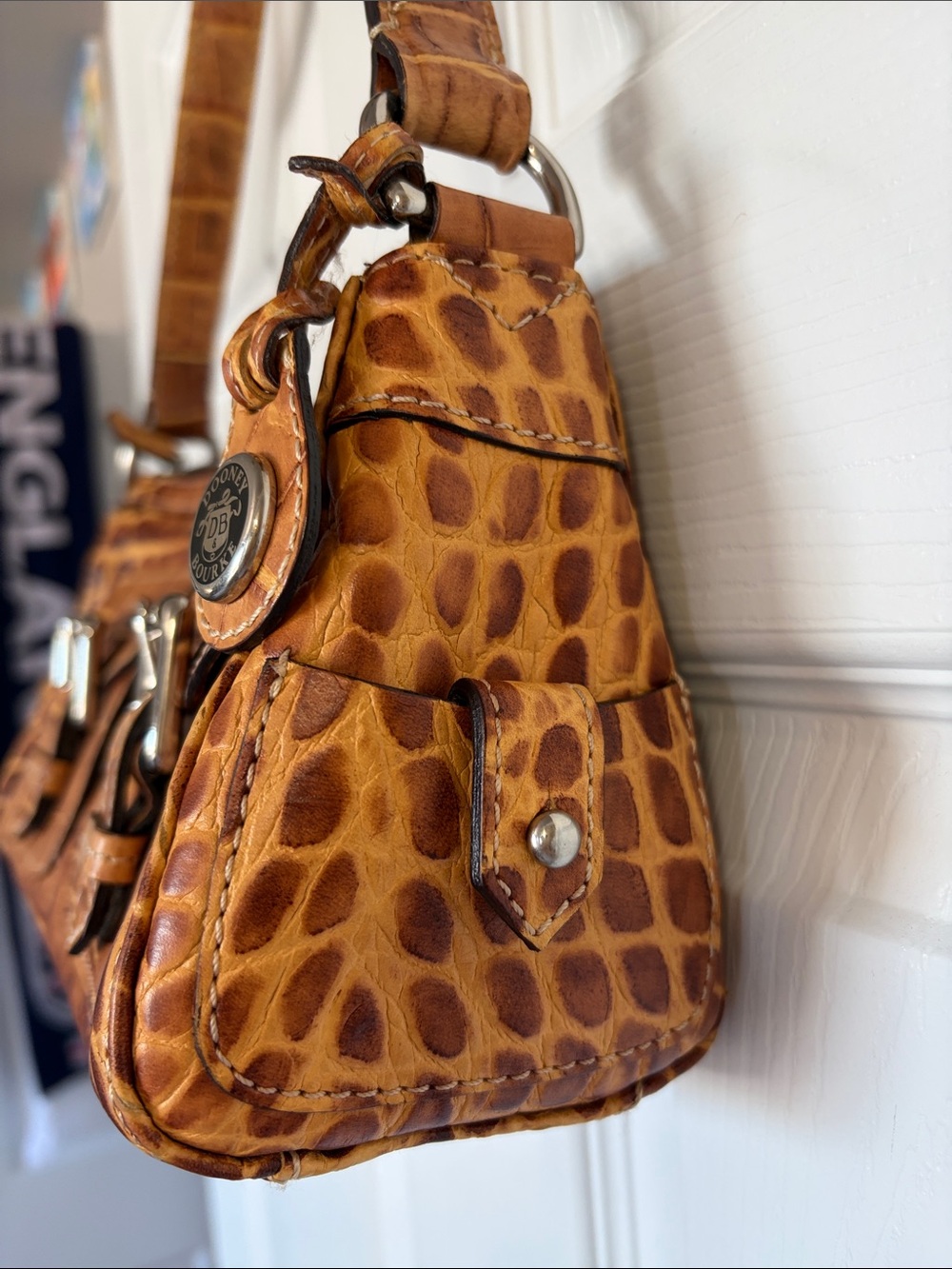 Dooney & Bourke Brown Croc-Embossed Leather Shoulder Bag - Picture 3 of 13